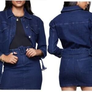 Good American dark denim 70's  jacket cropped jean belted size 1 (small)
